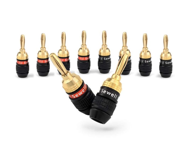 Sewell Deadbolt Banana Plugs 5-Pairs by Sewell, Gold Plated Speaker Plugs, Quick Connect - Image 1